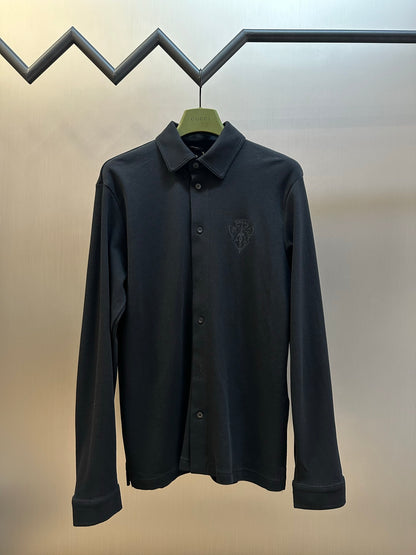 Gucci Logo Button Embroidered Pique Cotton Shirt