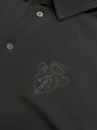 Gucci Logo Button Embroidered Pique Cotton Shirt