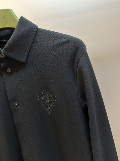 Gucci Logo Button Embroidered Pique Cotton Shirt