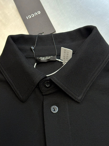 Gucci Logo Button Embroidered Pique Cotton Shirt