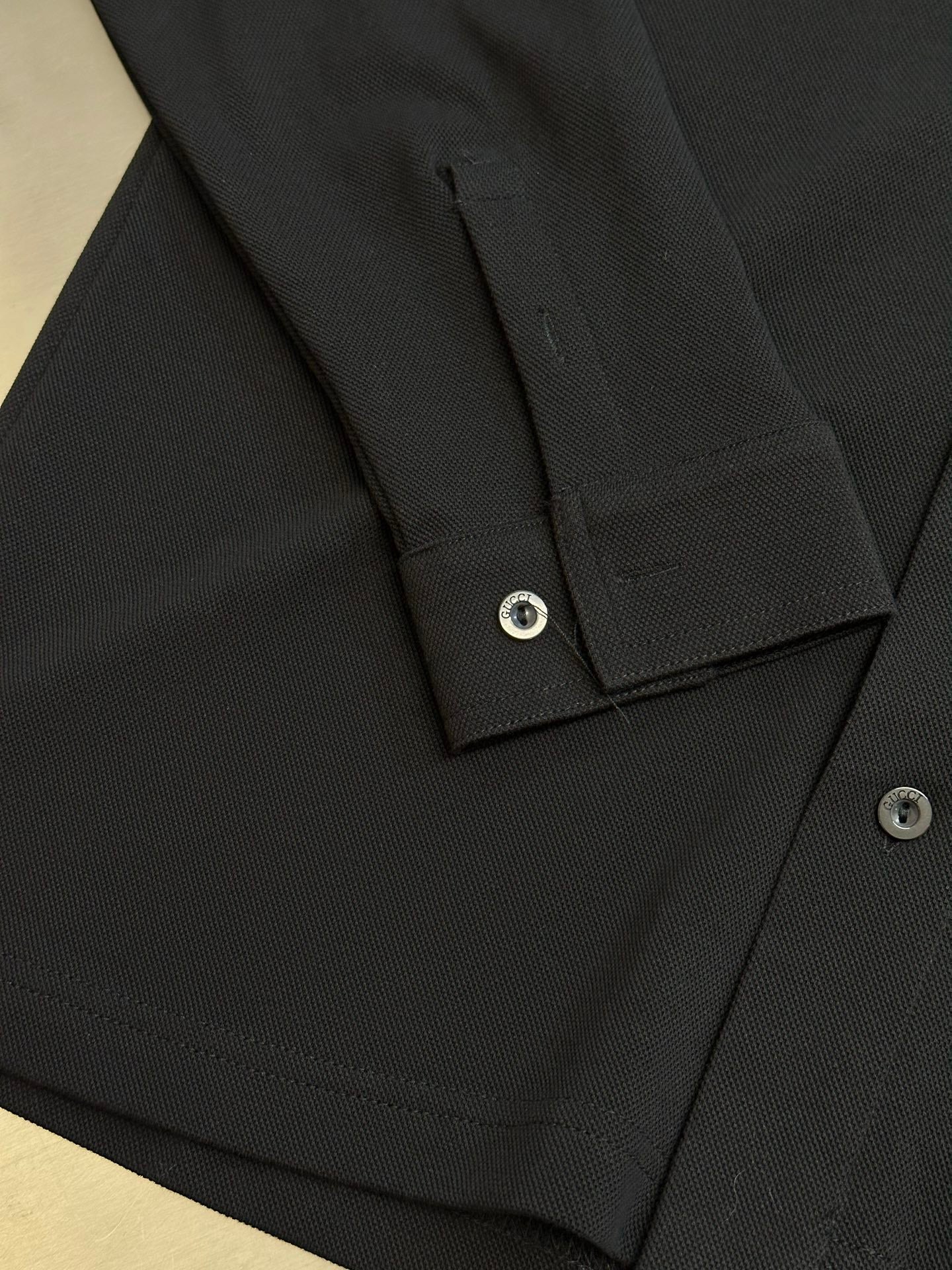 Gucci Logo Button Embroidered Pique Cotton Shirt