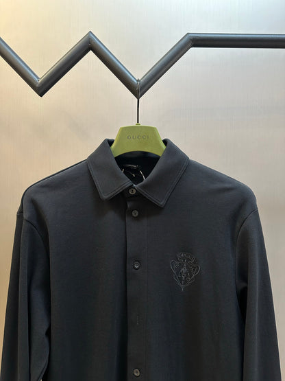 Gucci Logo Button Embroidered Pique Cotton Shirt