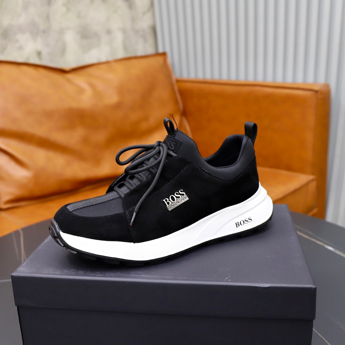 Boss Fabric and Leather Spliced Sneakers