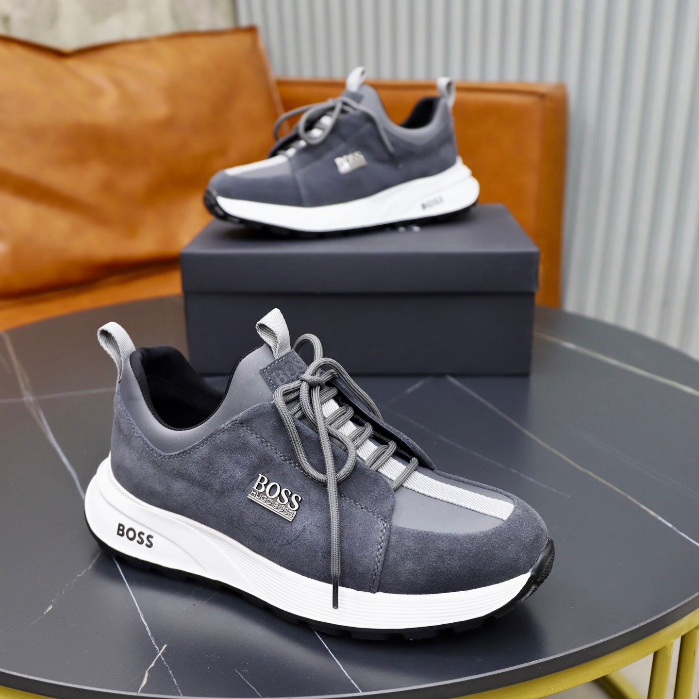 Boss Fabric and Leather Spliced Sneakers