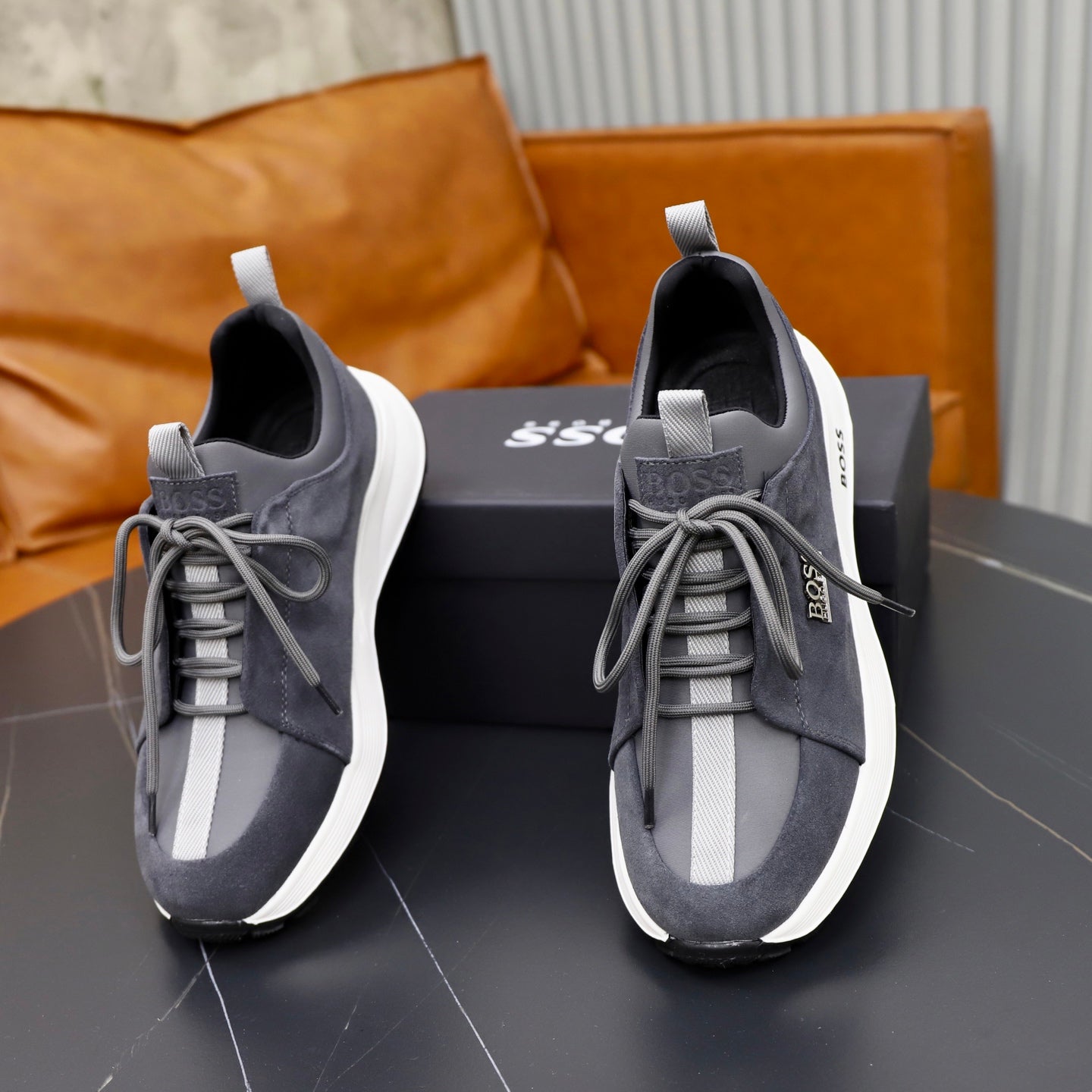 Boss Fabric and Leather Spliced Sneakers