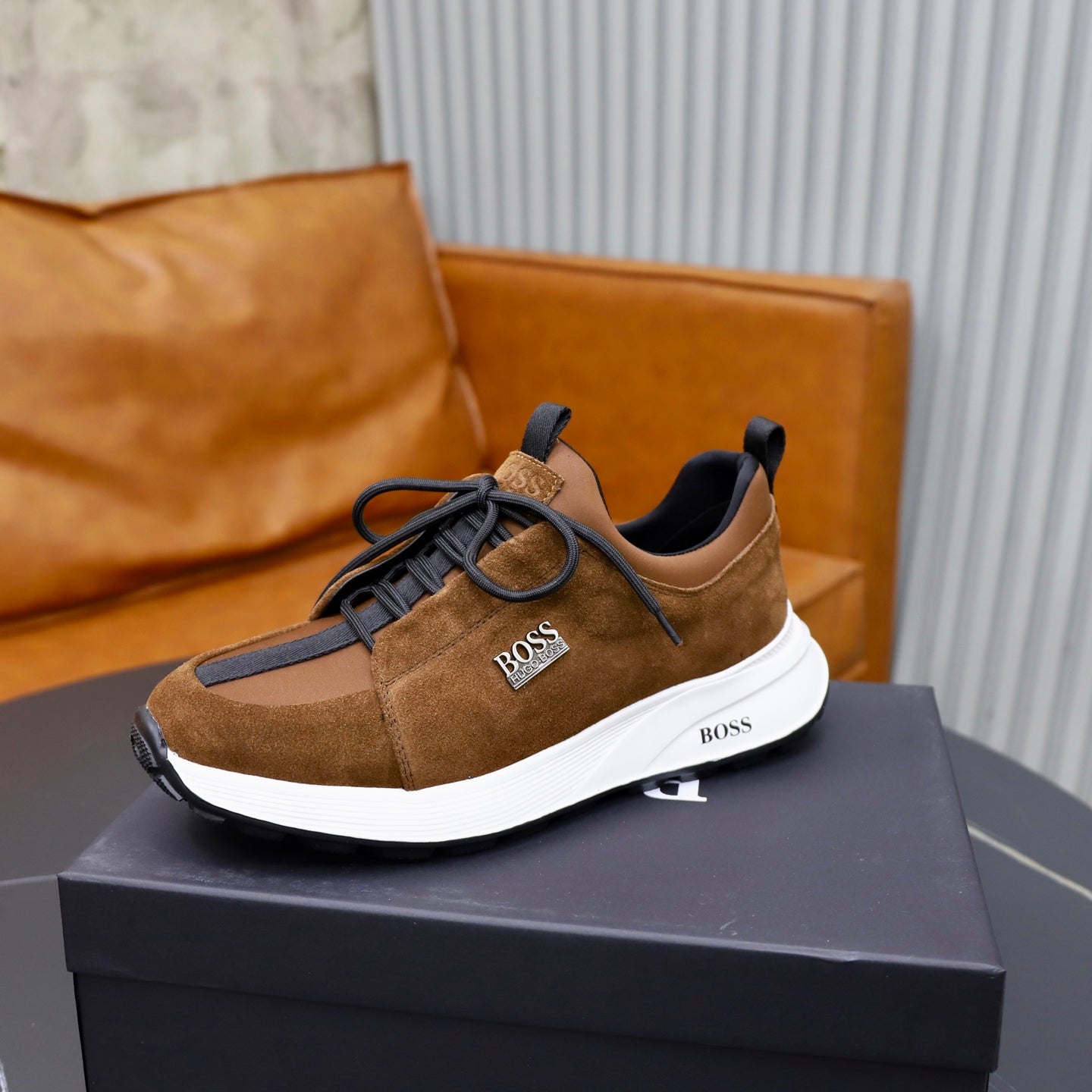 Boss Fabric and Leather Spliced Sneakers