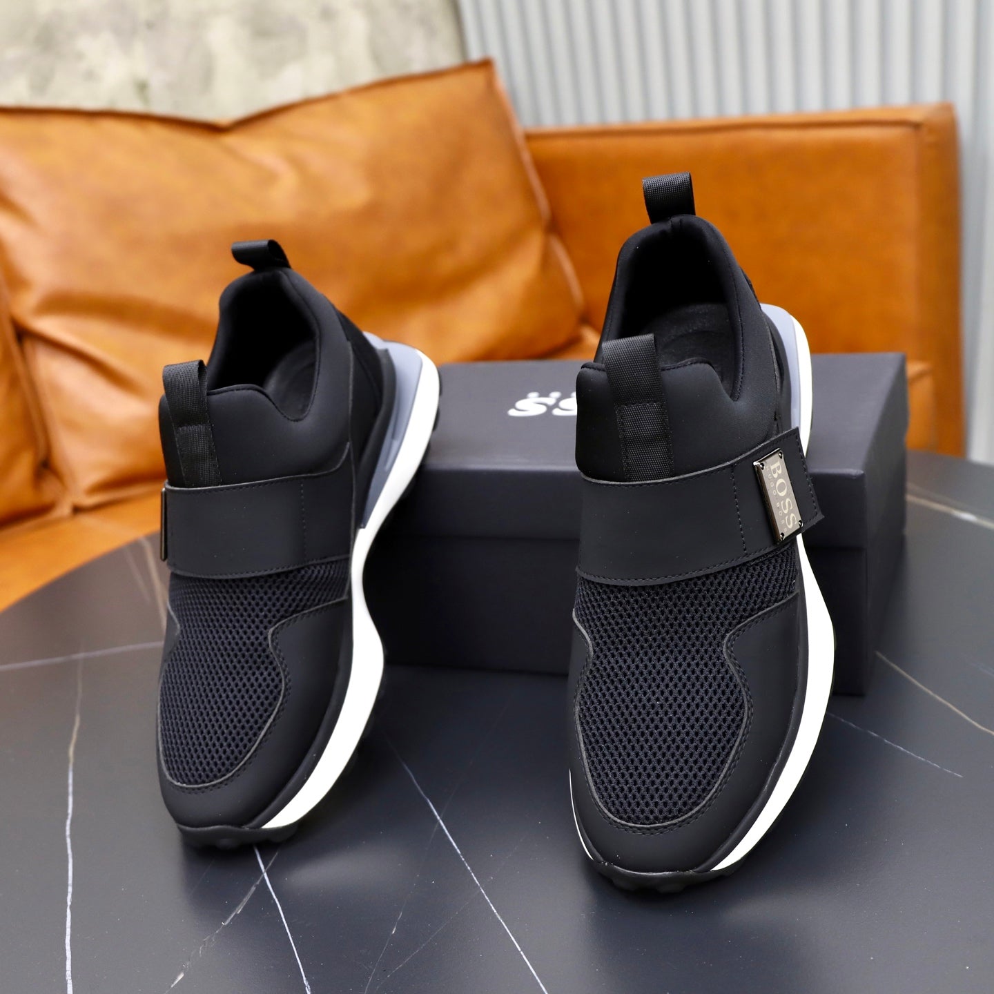 Boss Fabric and Leather Spliced Sneakers