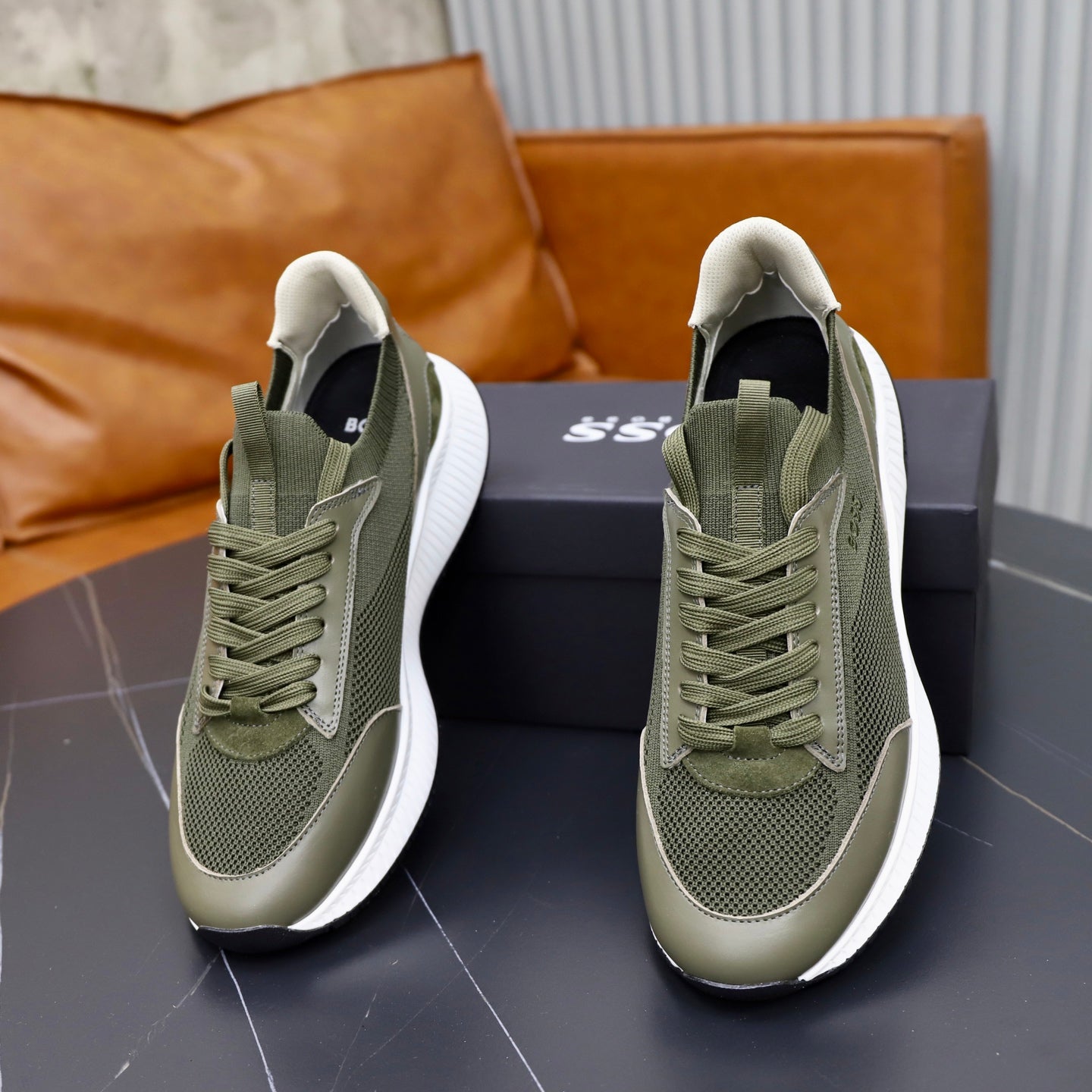 Boss Fabric and Leather Spliced Sneakers