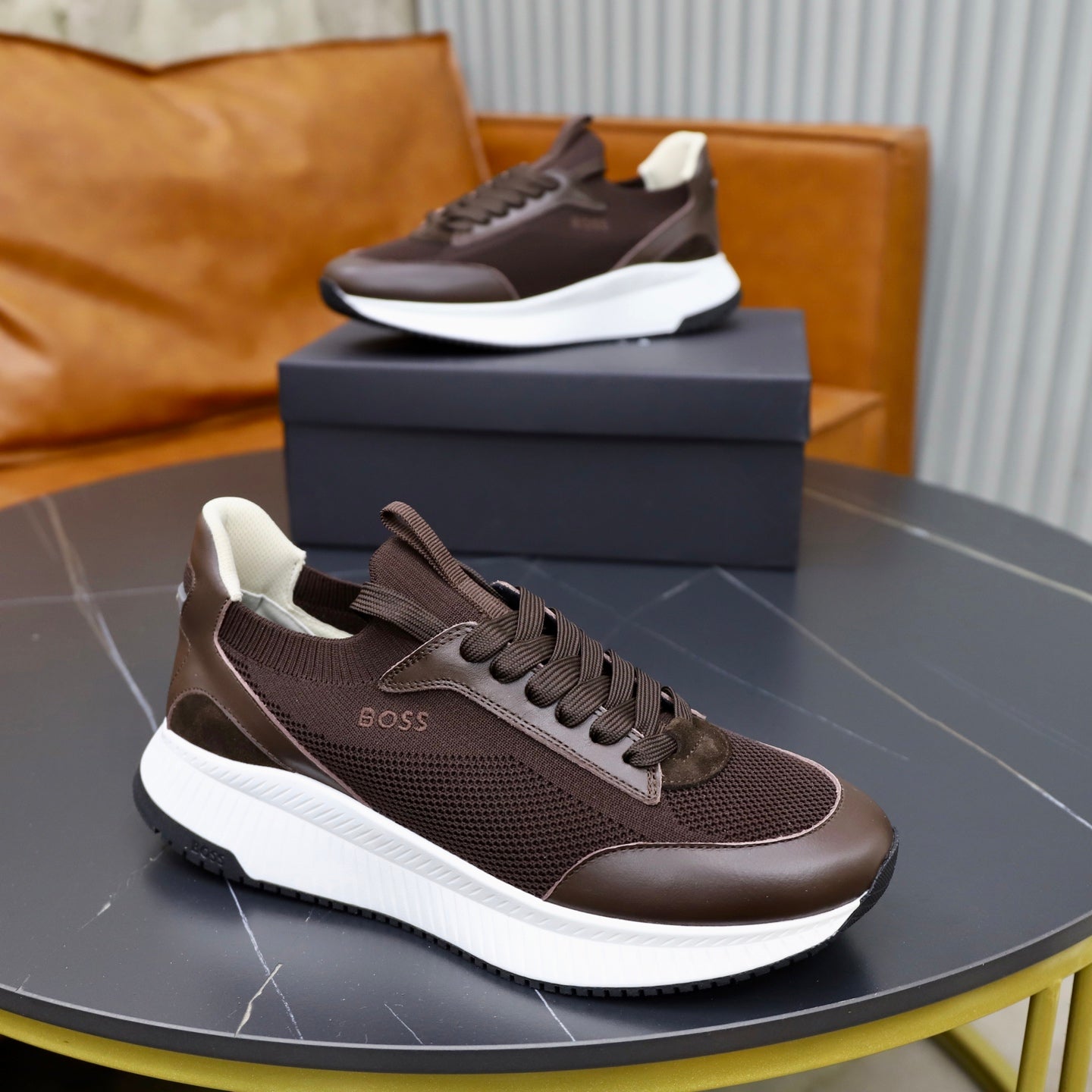 Boss Fabric and Leather Spliced Sneakers