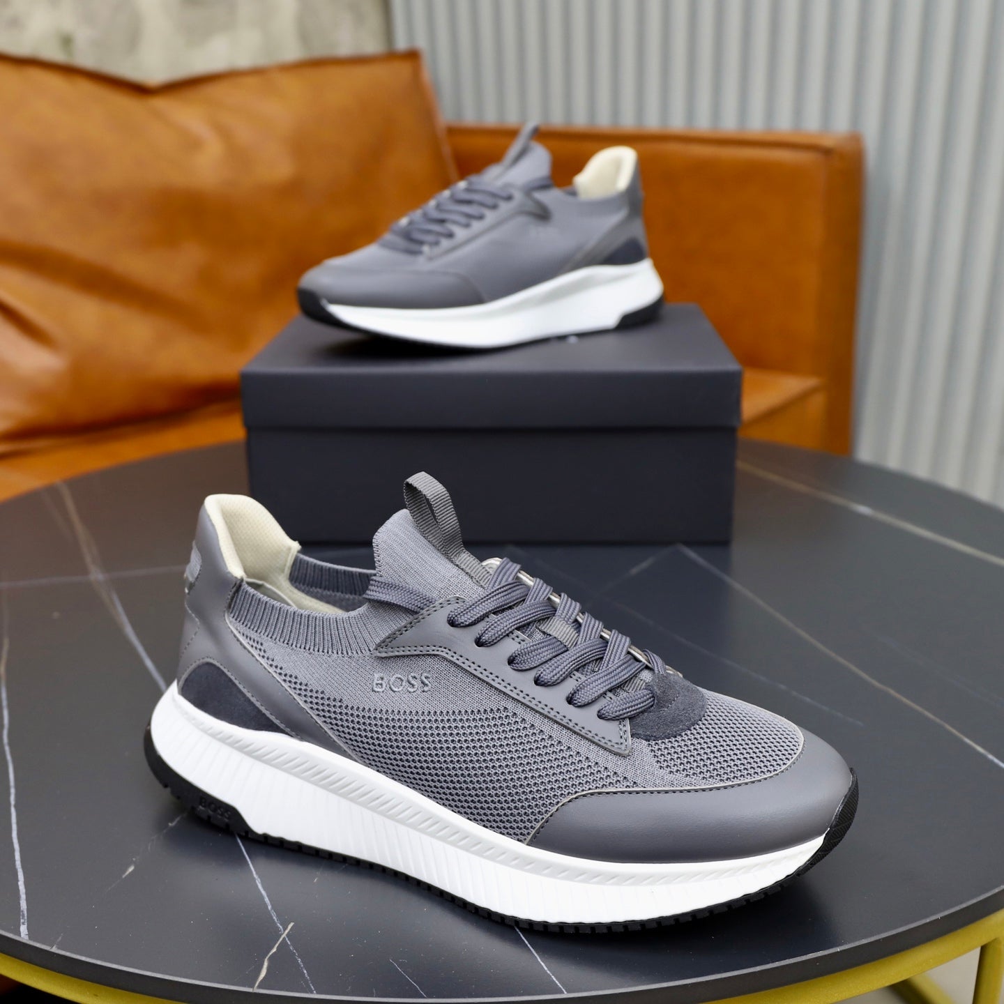 Boss Fabric and Leather Spliced Sneakers