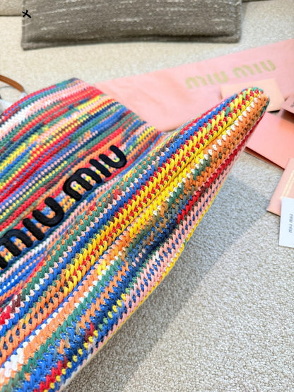 Miu Miu Rainbow Knit Crochet Tote Bag
