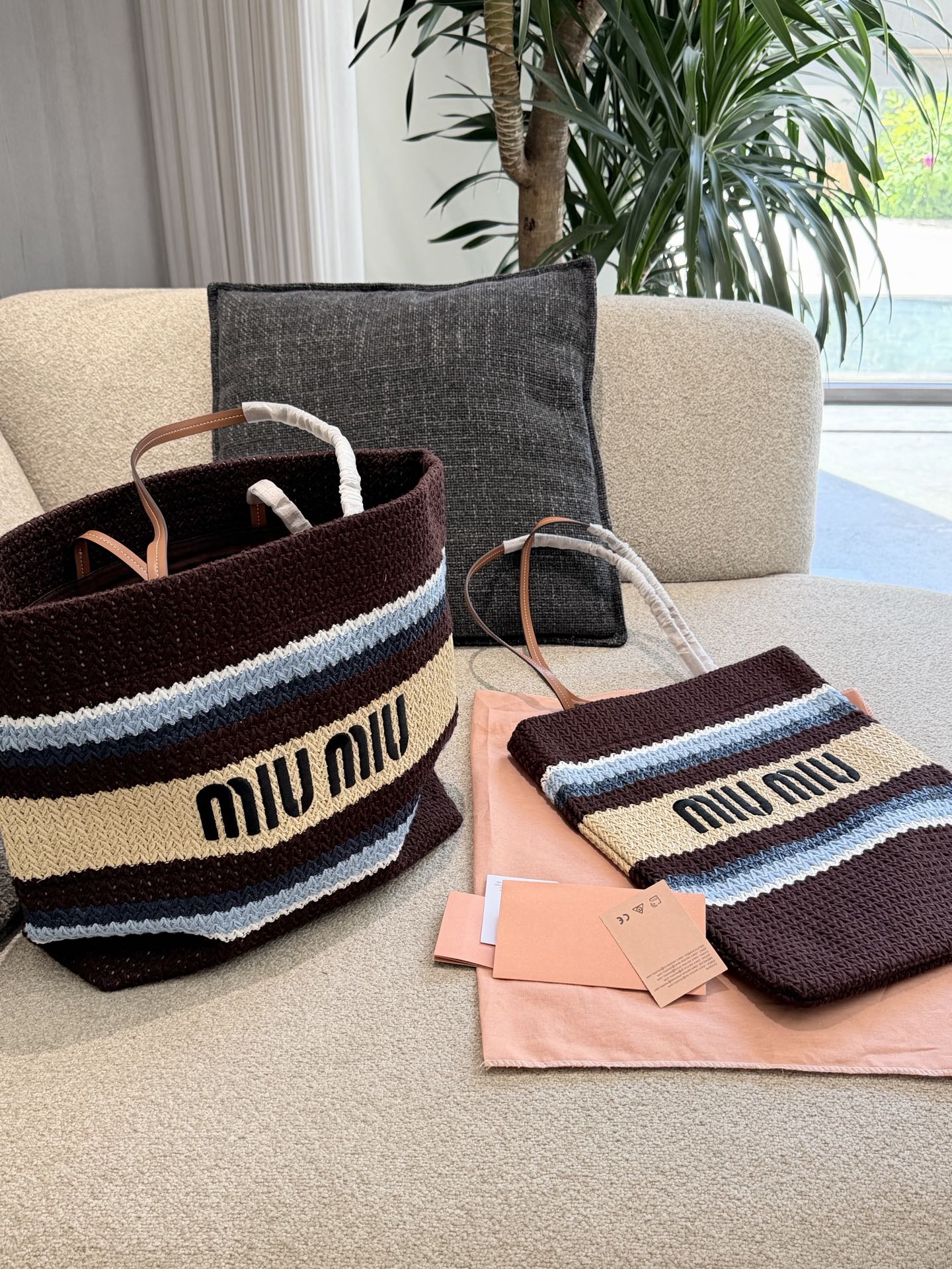 Miu Miu Striped Crochet Tote Bag