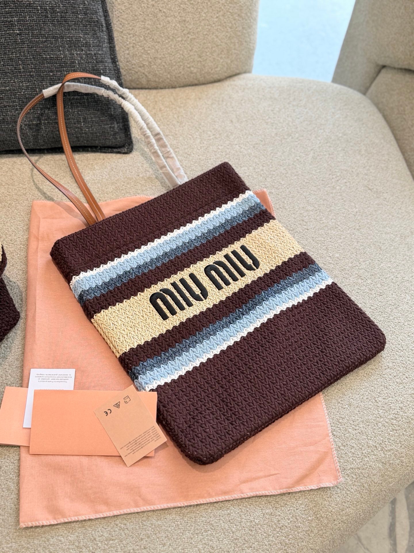 Miu Miu Striped Crochet Tote Bag