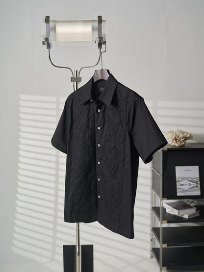 Louis Vuitton Hollow-Out Embroidered Short-Sleeve Shirt