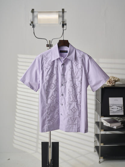 Louis Vuitton Hollow-Out Embroidered Short-Sleeve Shirt