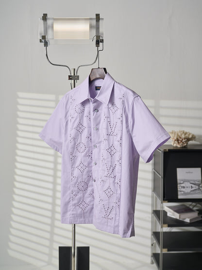 Louis Vuitton Hollow-Out Embroidered Short-Sleeve Shirt