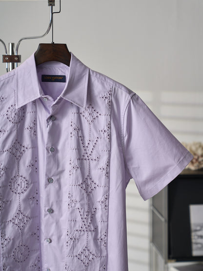 Louis Vuitton Hollow-Out Embroidered Short-Sleeve Shirt