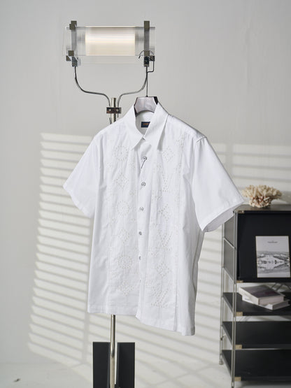 Louis Vuitton Hollow-Out Embroidered Short-Sleeve Shirt