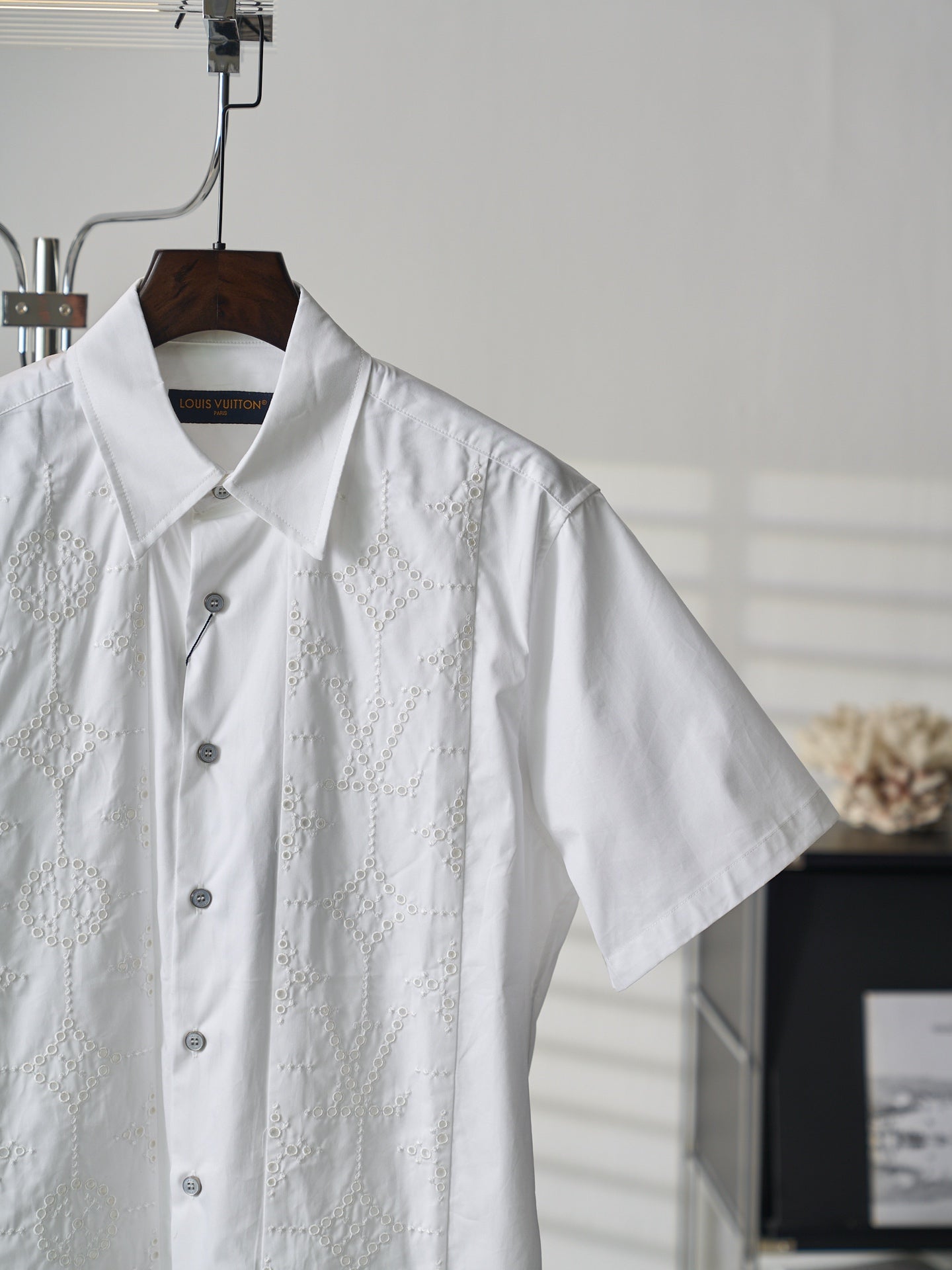Louis Vuitton Hollow-Out Embroidered Short-Sleeve Shirt