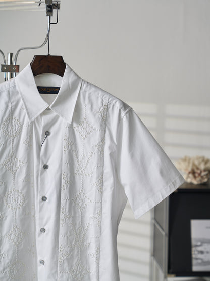 Louis Vuitton Hollow-Out Embroidered Short-Sleeve Shirt