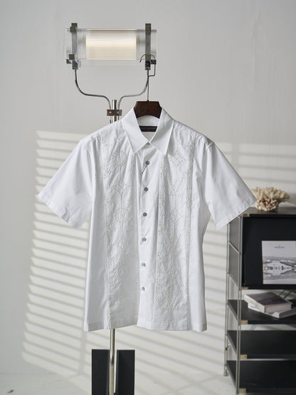 Louis Vuitton Hollow-Out Embroidered Short-Sleeve Shirt