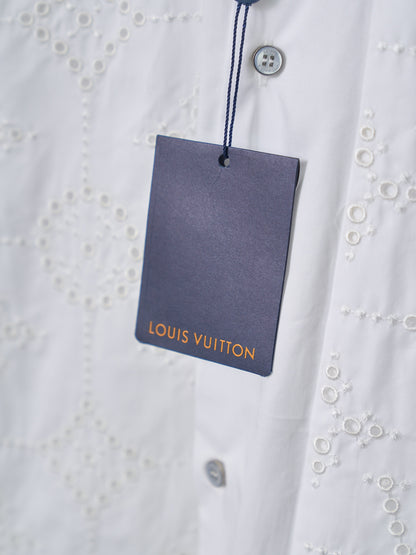 Louis Vuitton Hollow-Out Embroidered Short-Sleeve Shirt