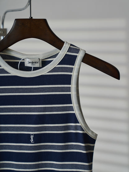 Saint Laurent YSL Embroidered Striped Tank Top