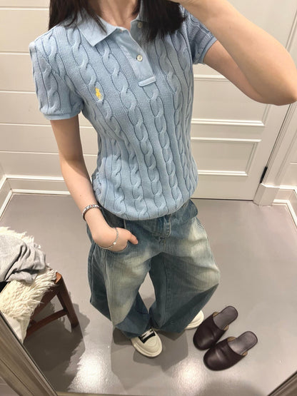 Ralph Lauren Pony Embroidered Cable-Knit Polo Shirt