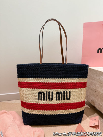 Miu Miu Striped Canvas Tote Bag Collection