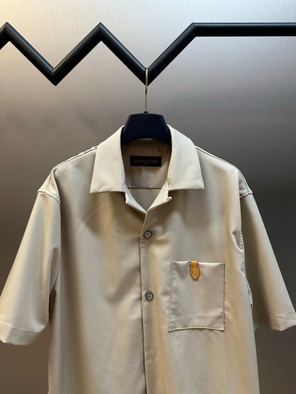 Louis Vuitton Silk-Cotton-Cashmere Open-Collar Logo Shirt