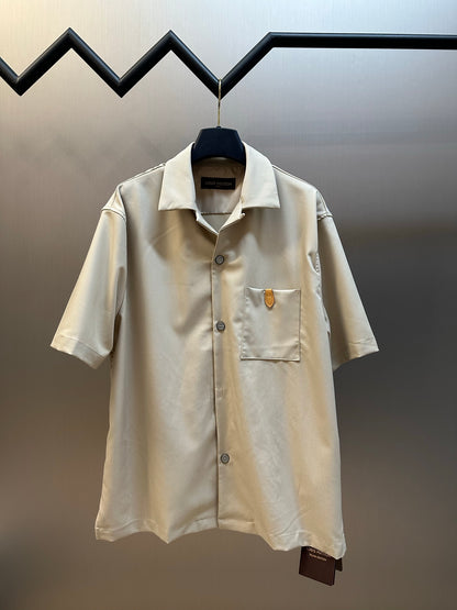 Louis Vuitton Silk-Cotton-Cashmere Open-Collar Logo Shirt