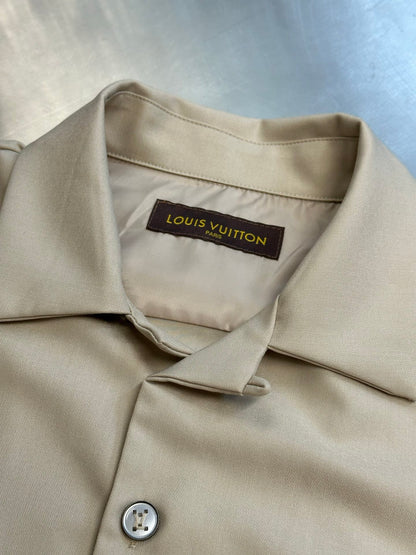 Louis Vuitton Silk-Cotton-Cashmere Open-Collar Logo Shirt