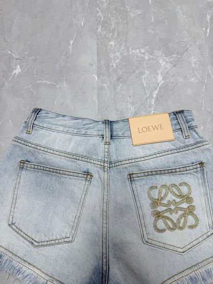 Loewe Embroidered Fringe High-Waist Denim Shorts – 26SS