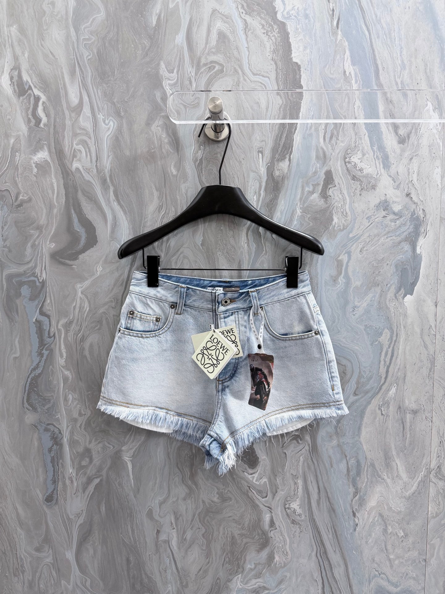 Loewe Embroidered Fringe High-Waist Denim Shorts – 26SS