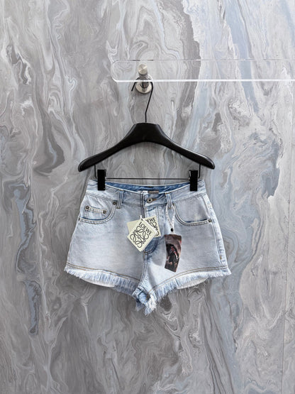 Loewe Embroidered Fringe High-Waist Denim Shorts – 26SS