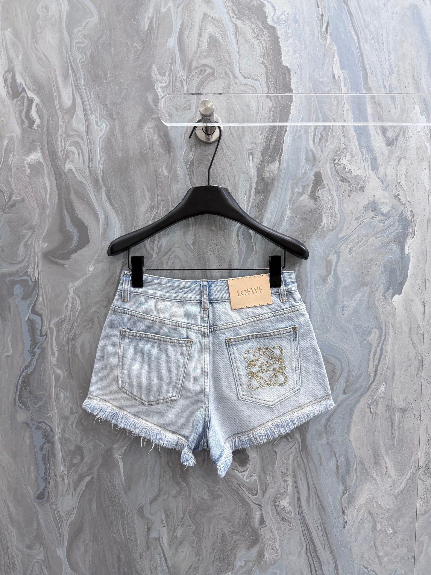 Loewe Embroidered Fringe High-Waist Denim Shorts – 26SS