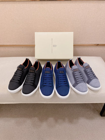 Brunello Cucinelli Suede Patchwork Knit Sneakers – Spring Collection