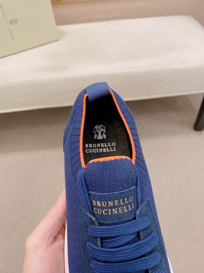 Brunello Cucinelli Suede Patchwork Knit Sneakers – Spring Collection