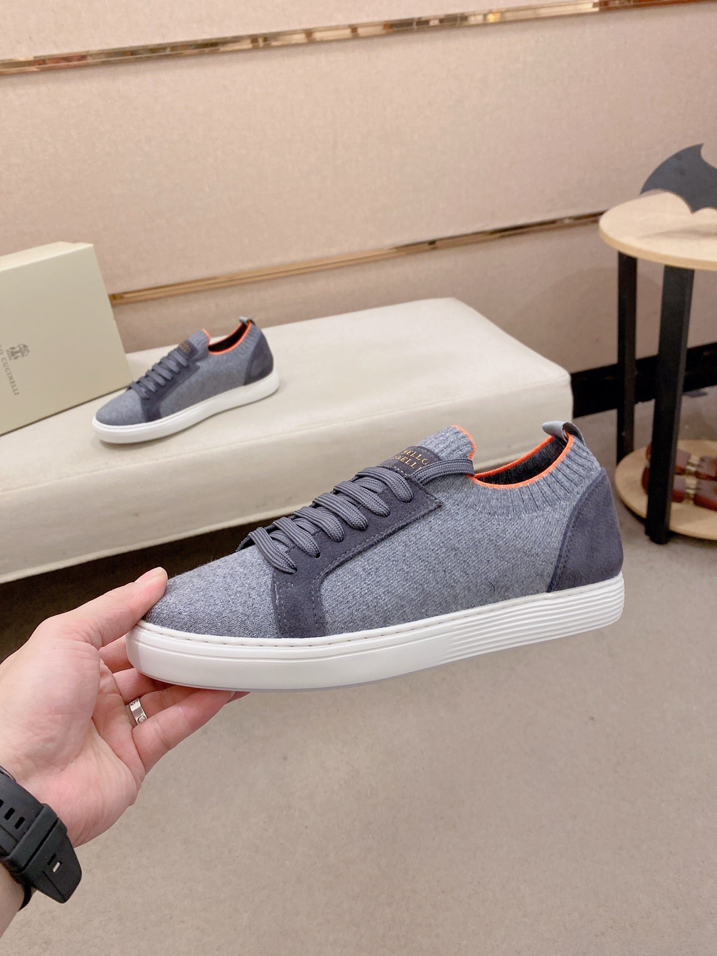 Brunello Cucinelli Suede Patchwork Knit Sneakers – Spring Collection