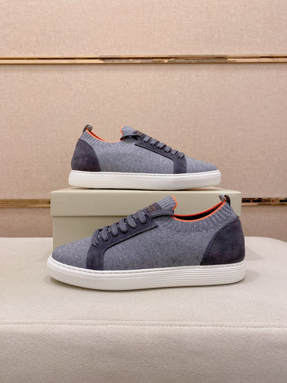 Brunello Cucinelli Suede Patchwork Knit Sneakers – Spring Collection