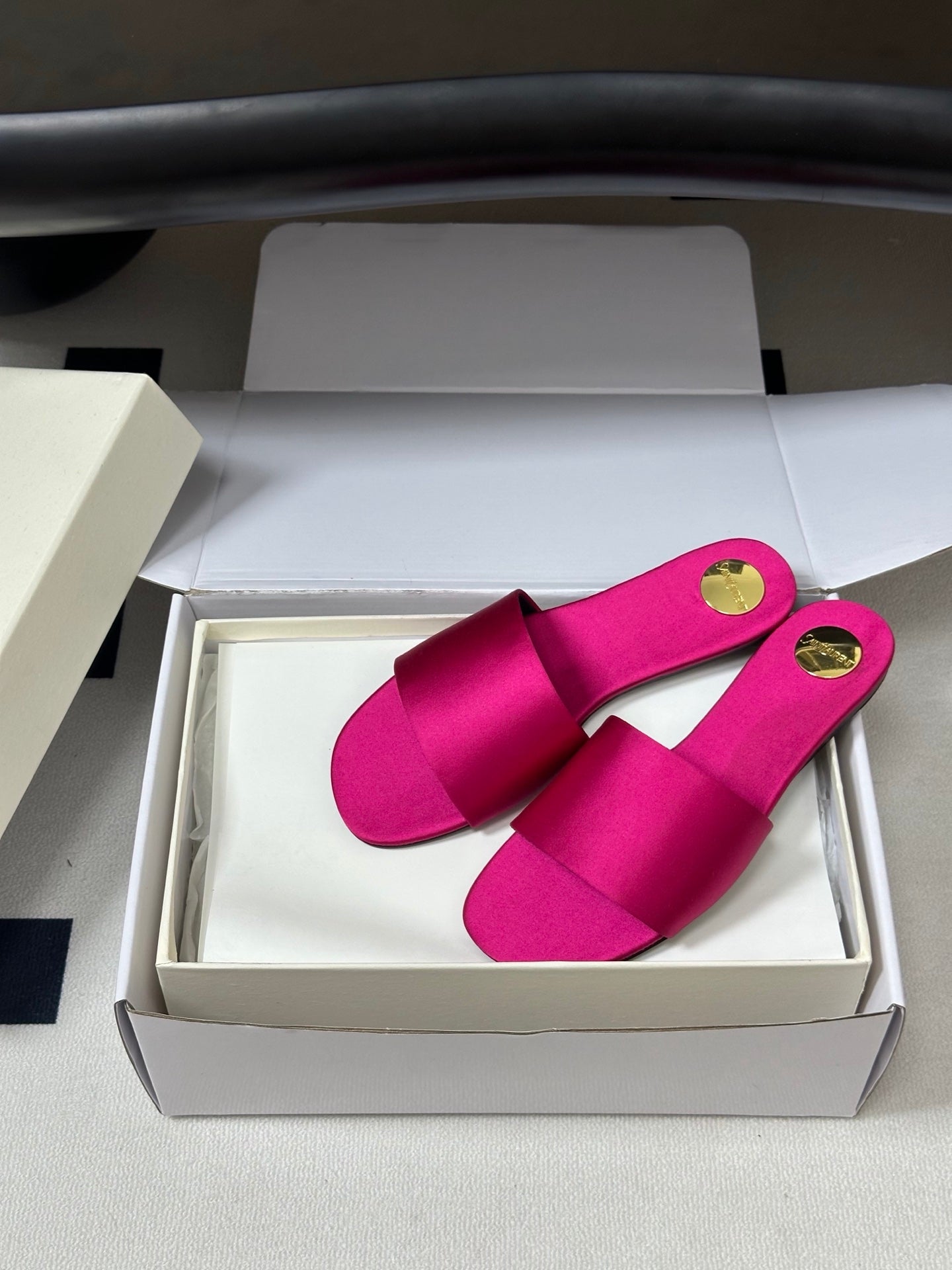 Saint Laurent Satin Square-Toe Mules – 26S Collection