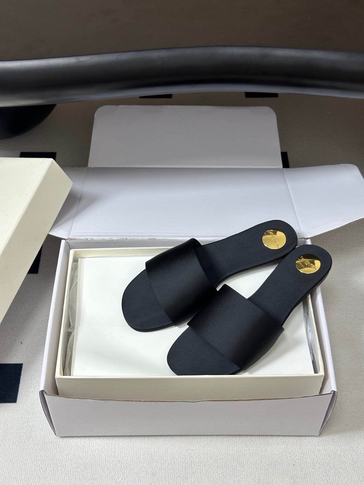 Saint Laurent Satin Square-Toe Mules – 26S Collection