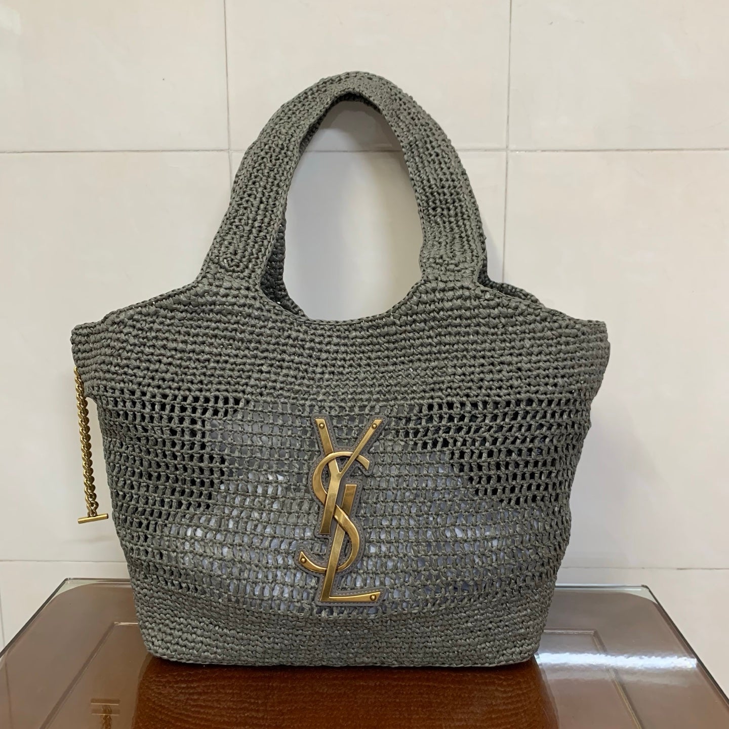 Saint Laurent Icare Small Straw Vacation Tote Bag