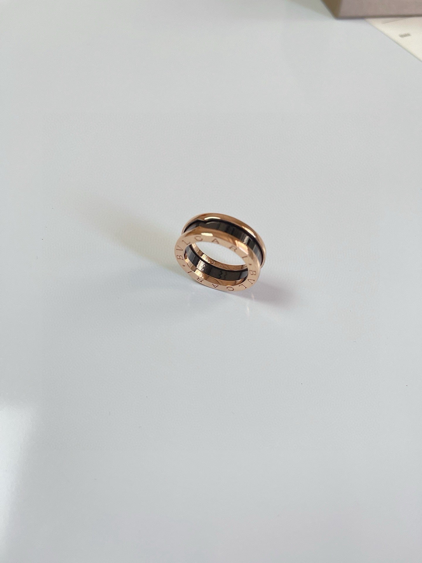 Bulgari Black Ceramic and Rose Gold Narrow Ring
