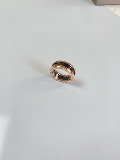 Bulgari Black Ceramic and Rose Gold Narrow Ring