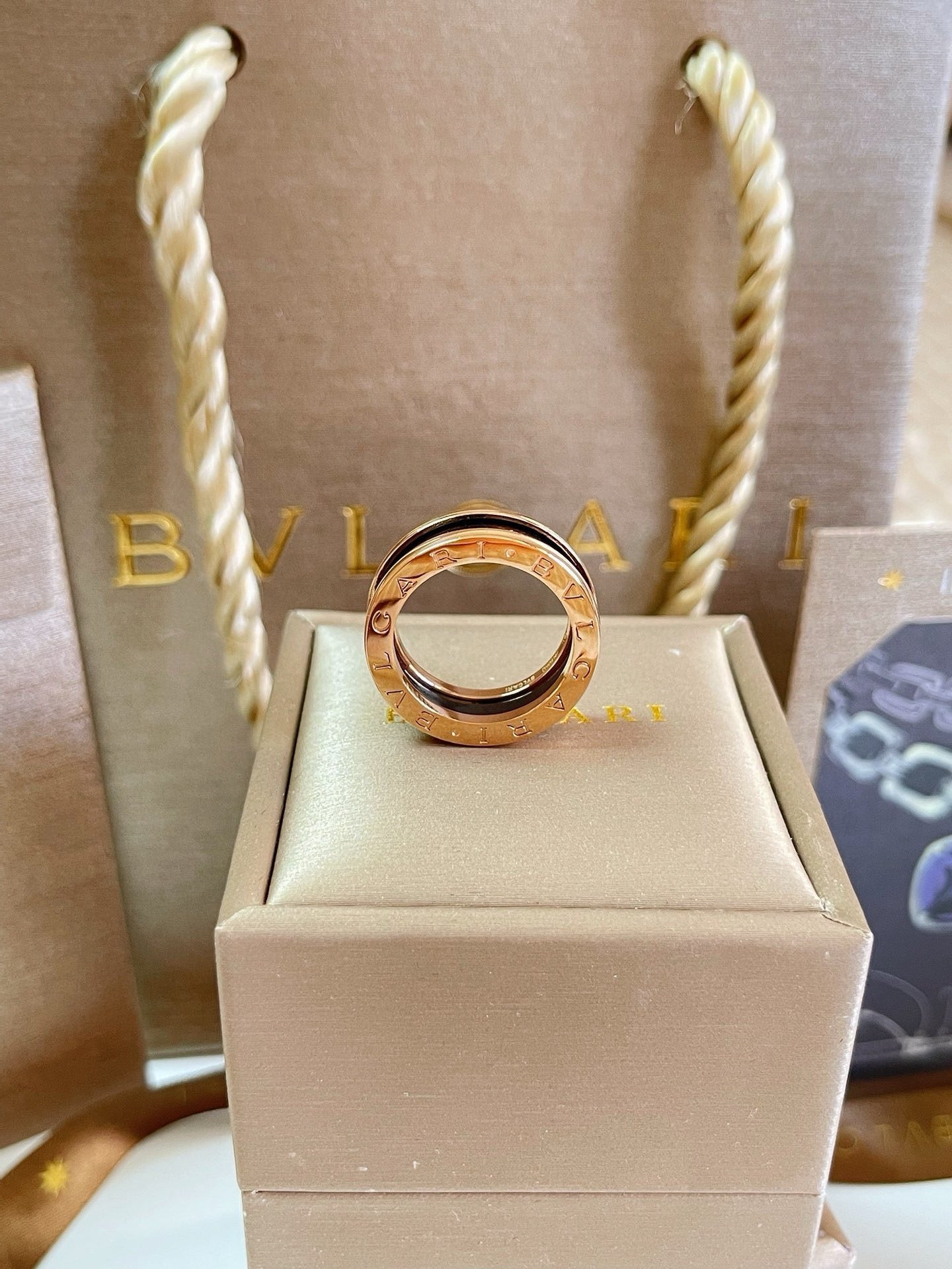 Bulgari Black Ceramic and Rose Gold Narrow Ring