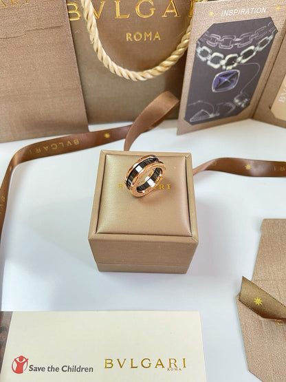 Bulgari Black Ceramic and Rose Gold Narrow Ring