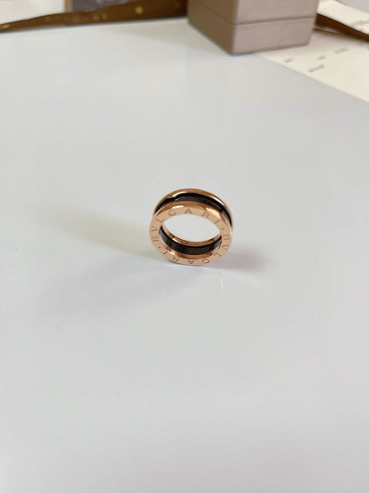 Bulgari Black Ceramic and Rose Gold Narrow Ring