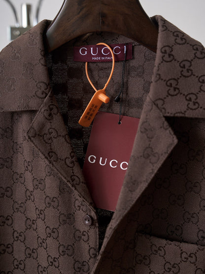 Gucci GG Jacquard Full Print Short-Sleeve Shirt