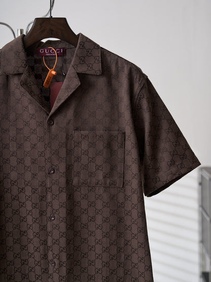 Gucci GG Jacquard Full Print Short-Sleeve Shirt